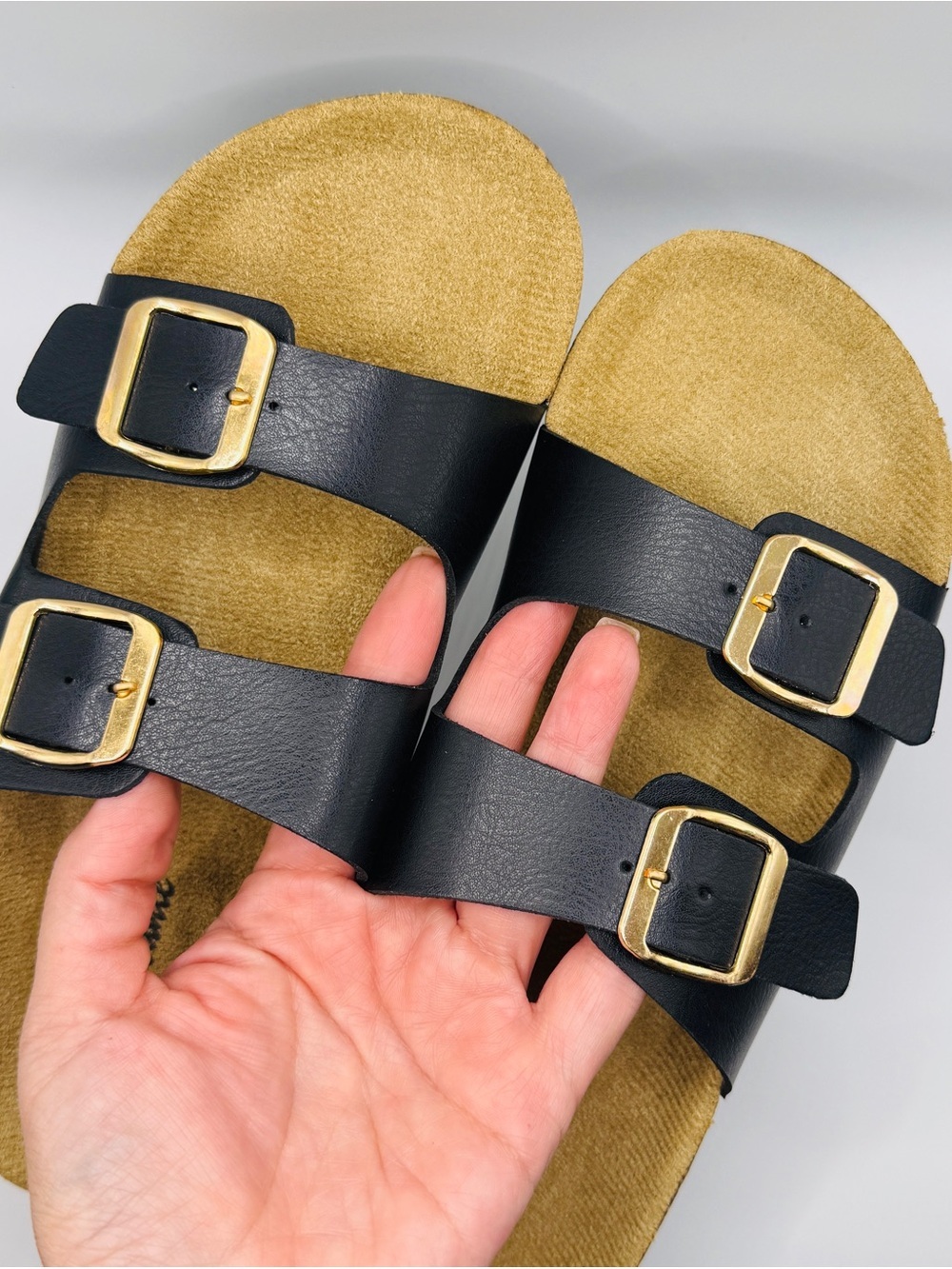 NWT Classic Double Buckle Black Cork Footbed Sandals - Size 6 - Picture 3 of 8